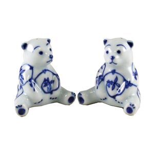 Porcelain Teddy Bears Salt and Pepper Shakers Blue and White